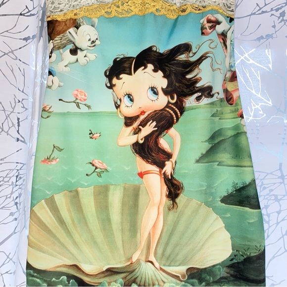 VINTAGE CASADEI BETTY BOOP SLEEVELESS MINI DRESS green blue gold - Picture 4 of 13